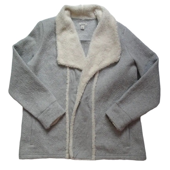L.L. Bean Jackets & Blazers - L.L. Bean Womens gray quilted Sherpa Lined cardigan Jacket Sz L